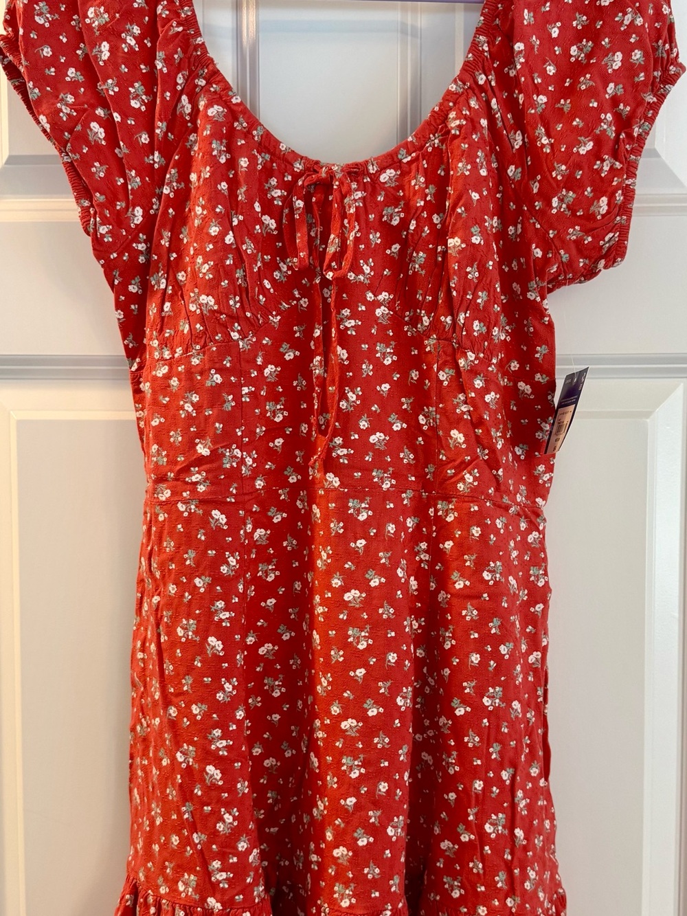 Red Floral Puff Sleeve Dress